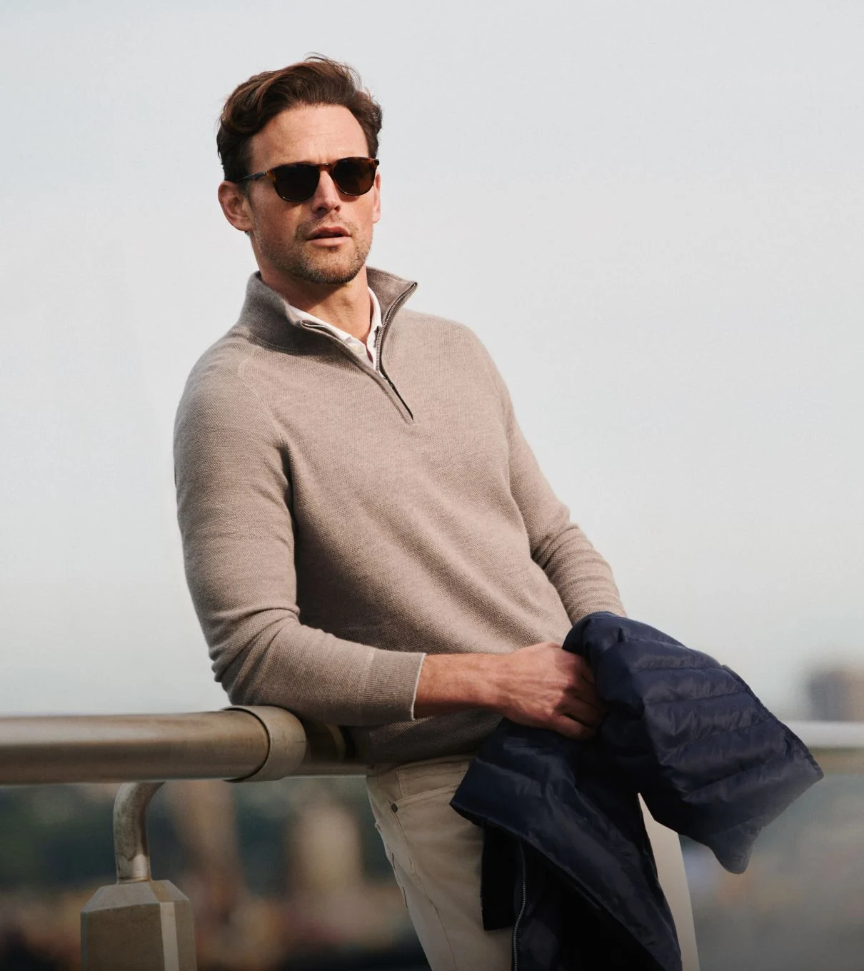 Voyager Cashmere-Silk Saddle Shoulder Quarter Zip